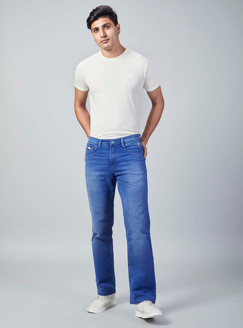 Bright Blue Straight Fit Denim Jeans for Men