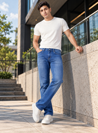 Bright Blue Straight Fit Denim Jeans for Men