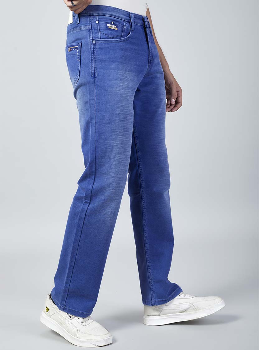 Bright Blue Straight Fit Denim Jeans for Men