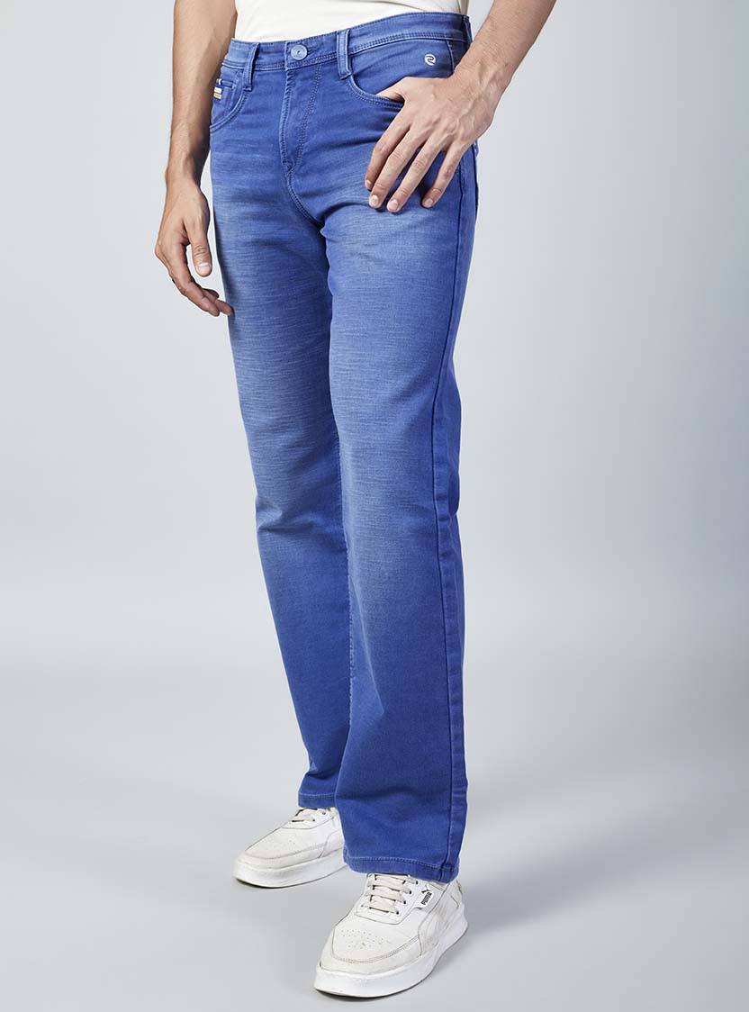 Bright Blue Straight Fit Denim Jeans for Men