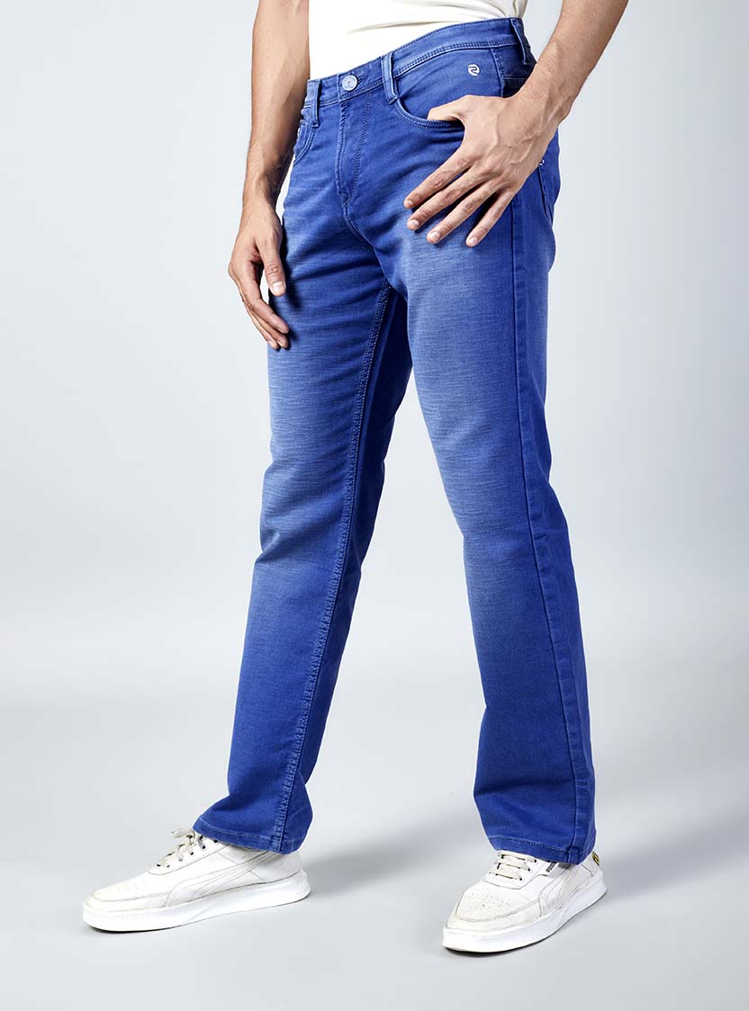 Bright Blue Straight Fit Denim Jeans for Men