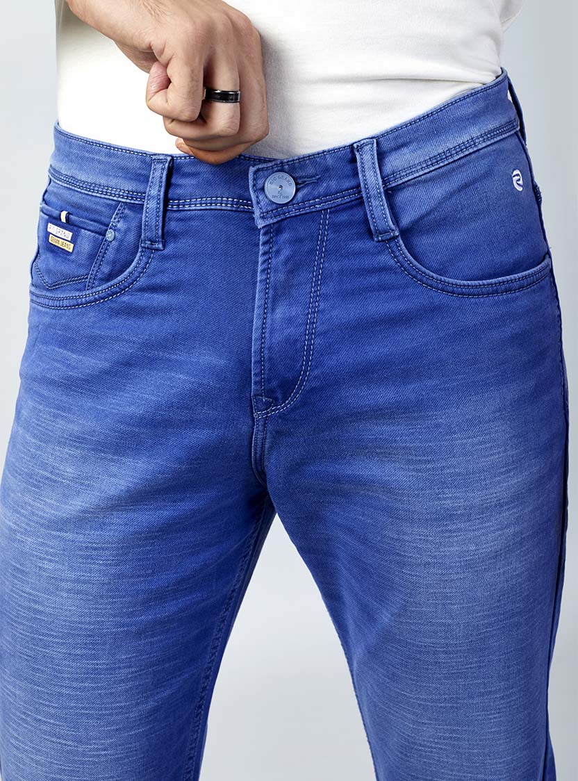 Bright Blue Straight Fit Denim Jeans for Men
