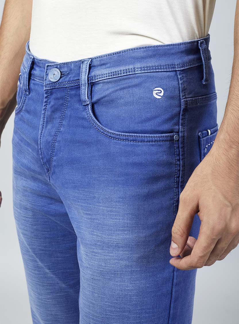 Bright Blue Straight Fit Denim Jeans for Men