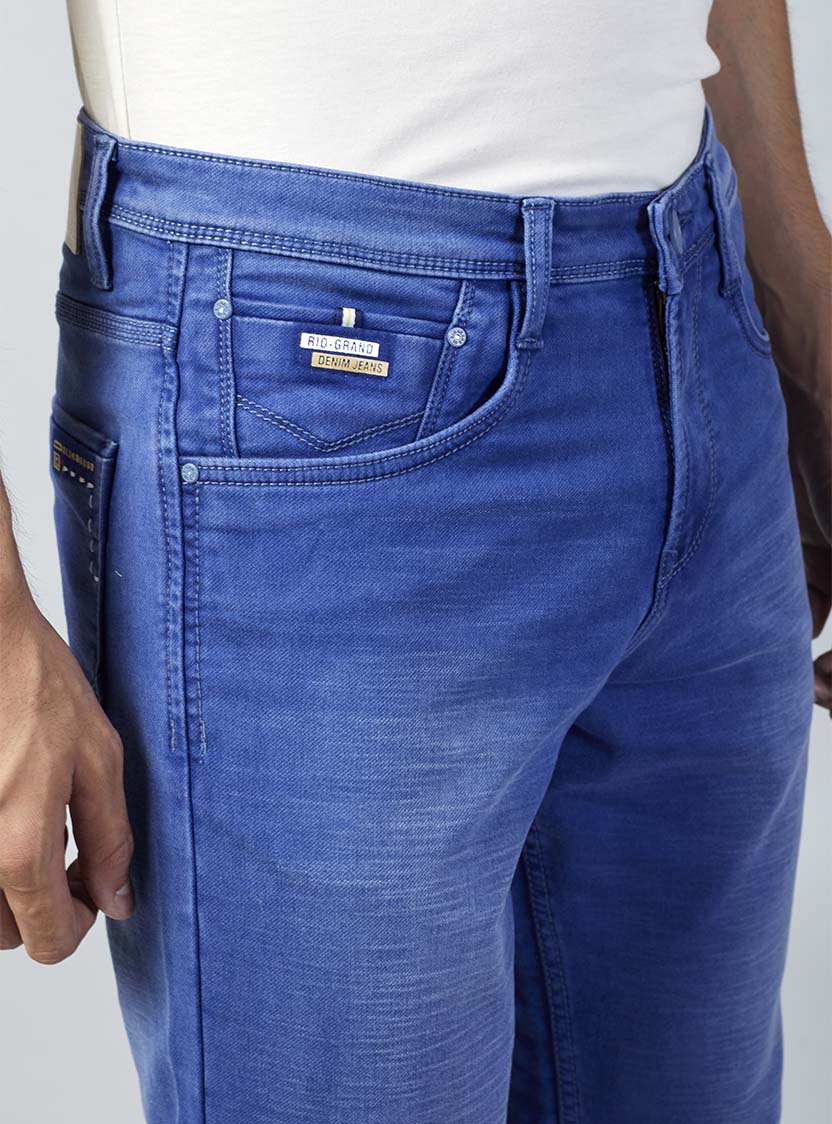 Bright Blue Straight Fit Denim Jeans for Men