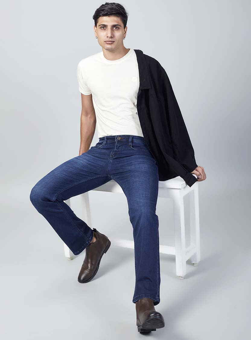 Navy Blue Straight Fit Denim Jeans for Men