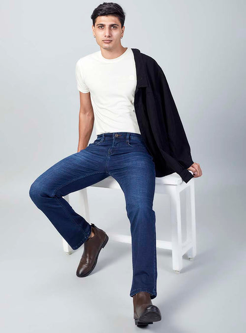 Navy Blue Straight Fit Denim Jeans for Men