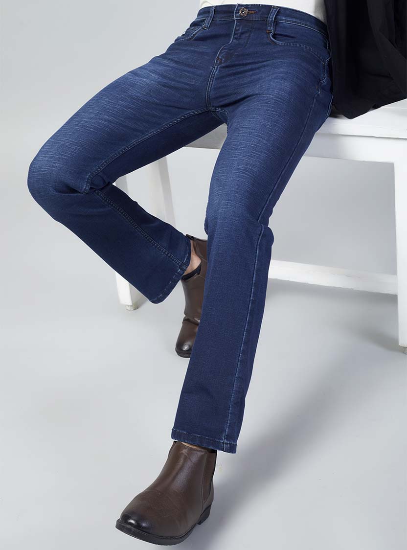 Navy Blue Straight Fit Denim Jeans for Men