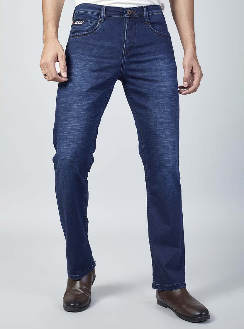 Navy Blue Straight Fit Denim Jeans for Men