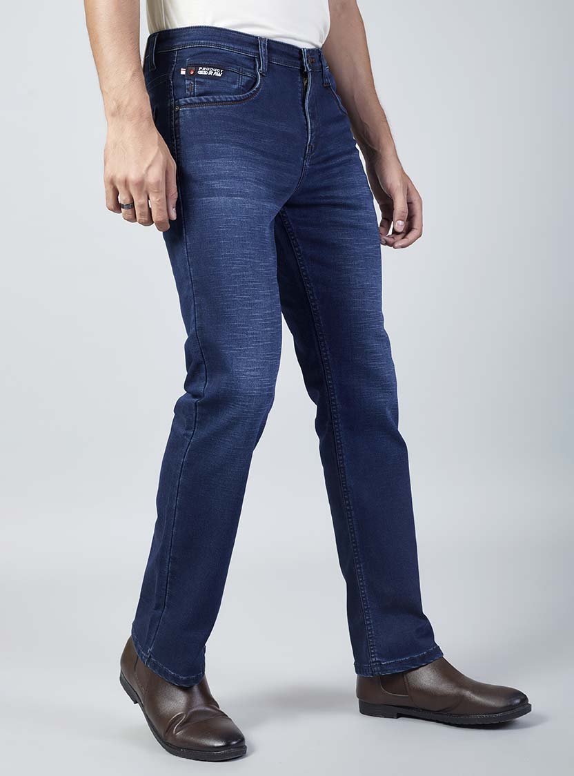 Navy Blue Straight Fit Denim Jeans for Men