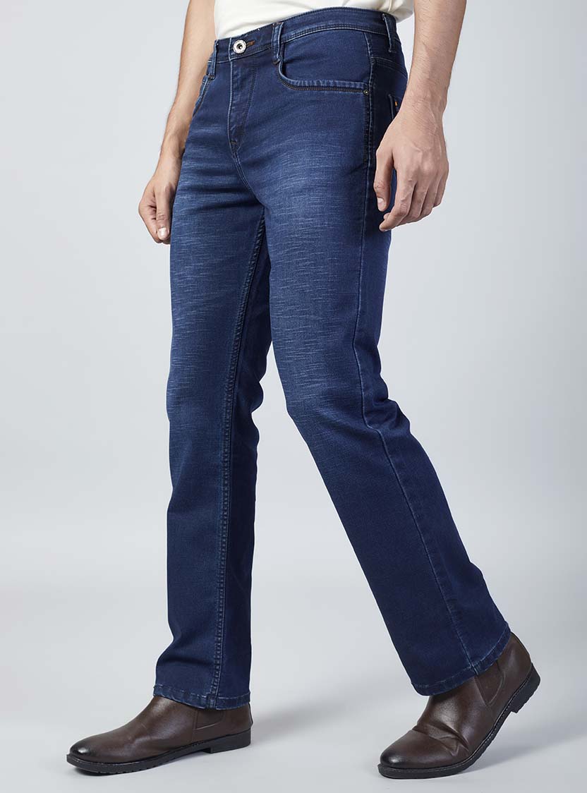Navy Blue Straight Fit Denim Jeans for Men