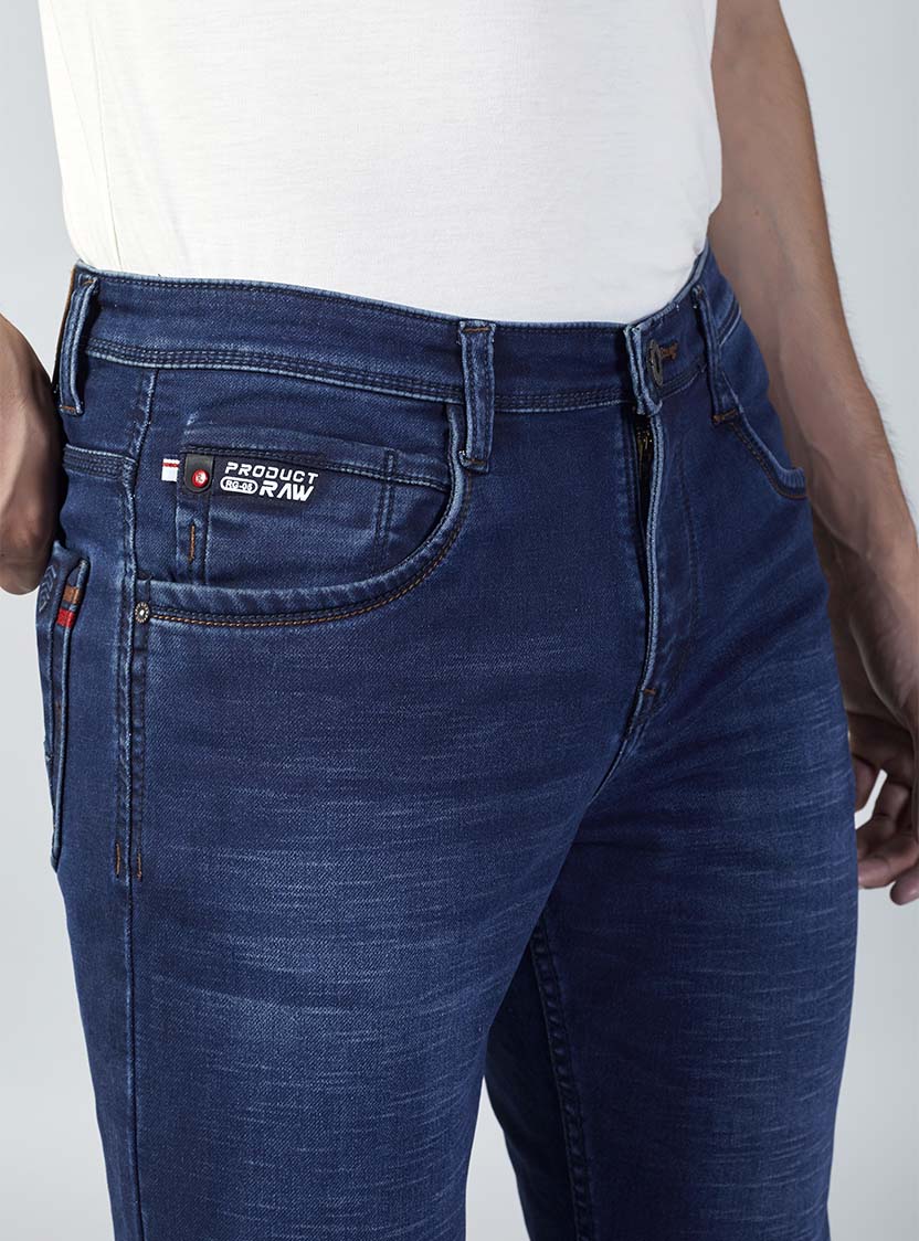 Navy Blue Straight Fit Denim Jeans for Men