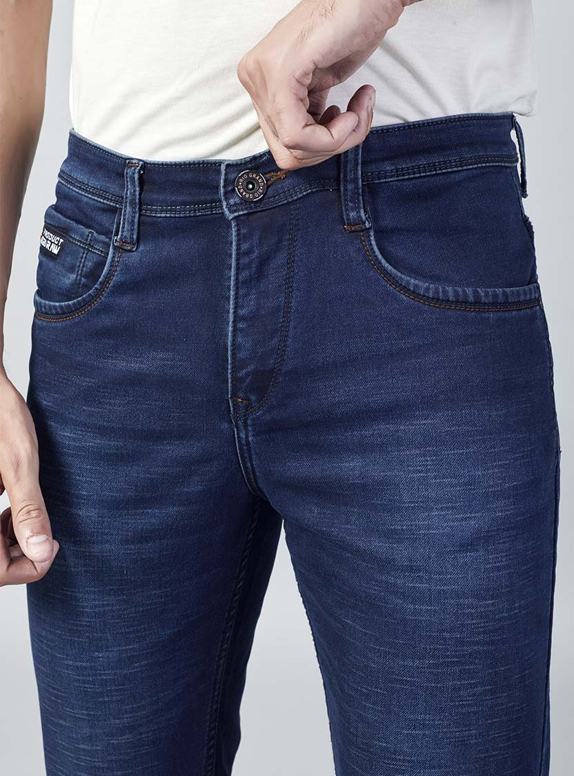 Navy Blue Straight Fit Denim Jeans for Men