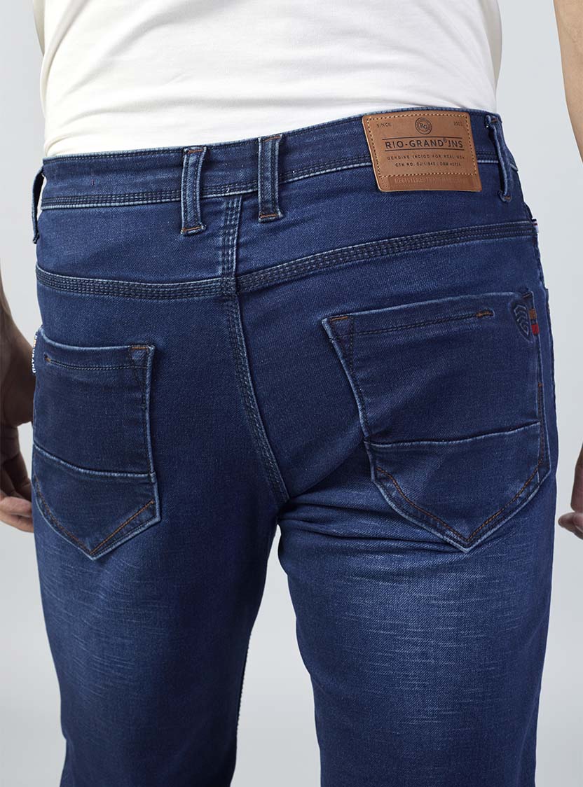 Navy Blue Straight Fit Denim Jeans for Men