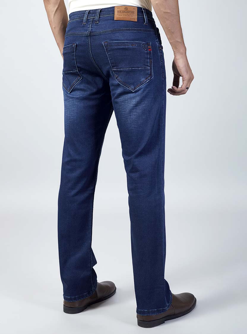 Navy Blue Straight Fit Denim Jeans for Men