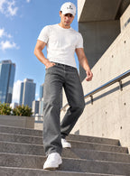 Charcoal Grey Straight Fit Denim Jeans for Men