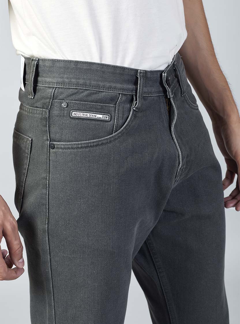 Charcoal Grey Straight Fit Denim Jeans for Men