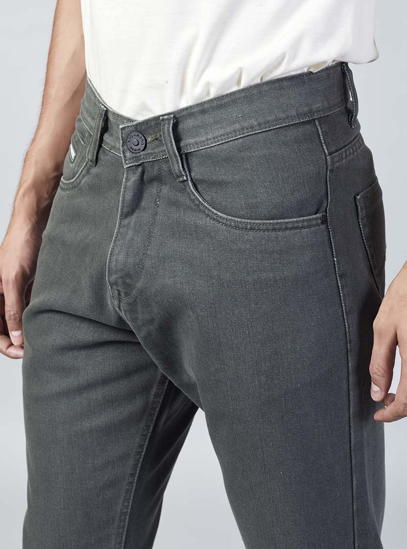 Charcoal Grey Straight Fit Denim Jeans for Men