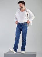 Mid Blue Straight Fit Denim Jeans for Men