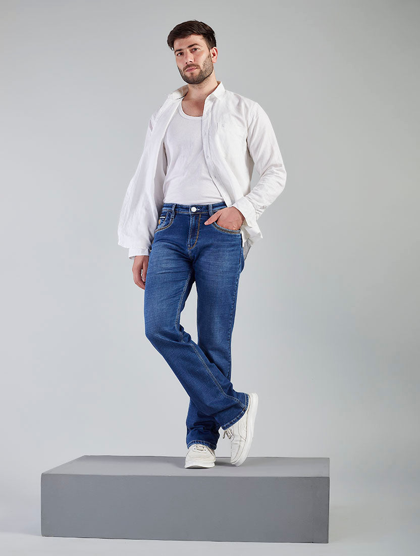 Mid Blue Straight Fit Denim Jeans for Men