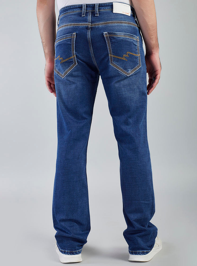 Mid Blue Straight Fit Denim Jeans for Men