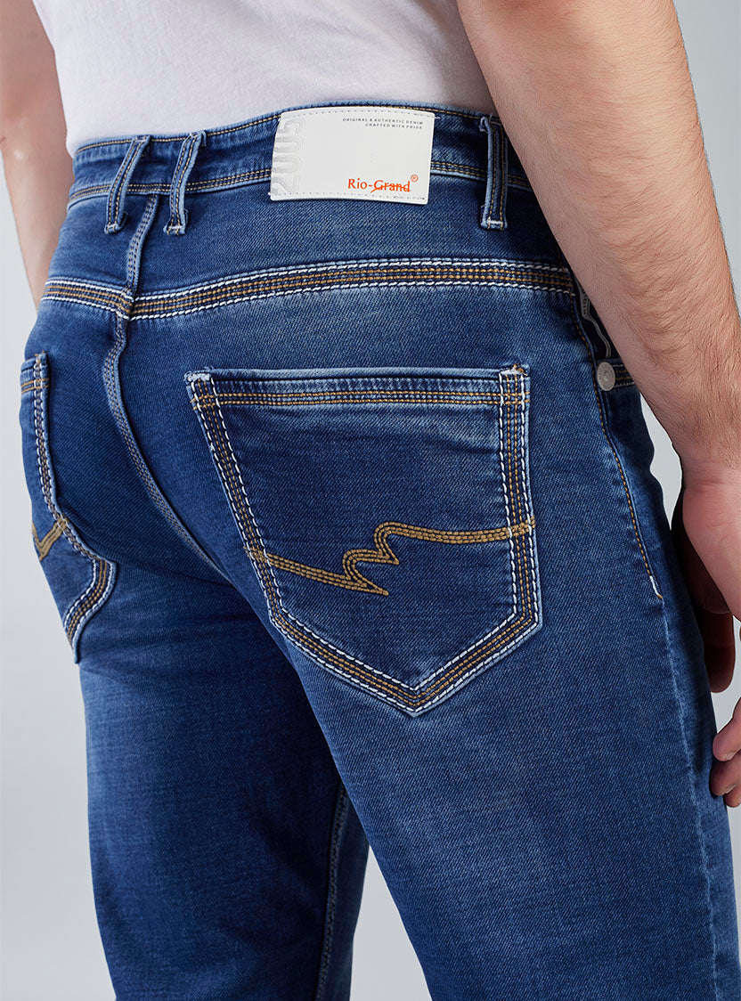 Mid Blue Straight Fit Denim Jeans for Men