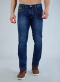 Smart Slim Fit Mid Indigo Blue Contrast Denim Jeans for Men