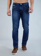 Smart Slim Fit Mid Indigo Blue Contrast Denim Jeans for Men