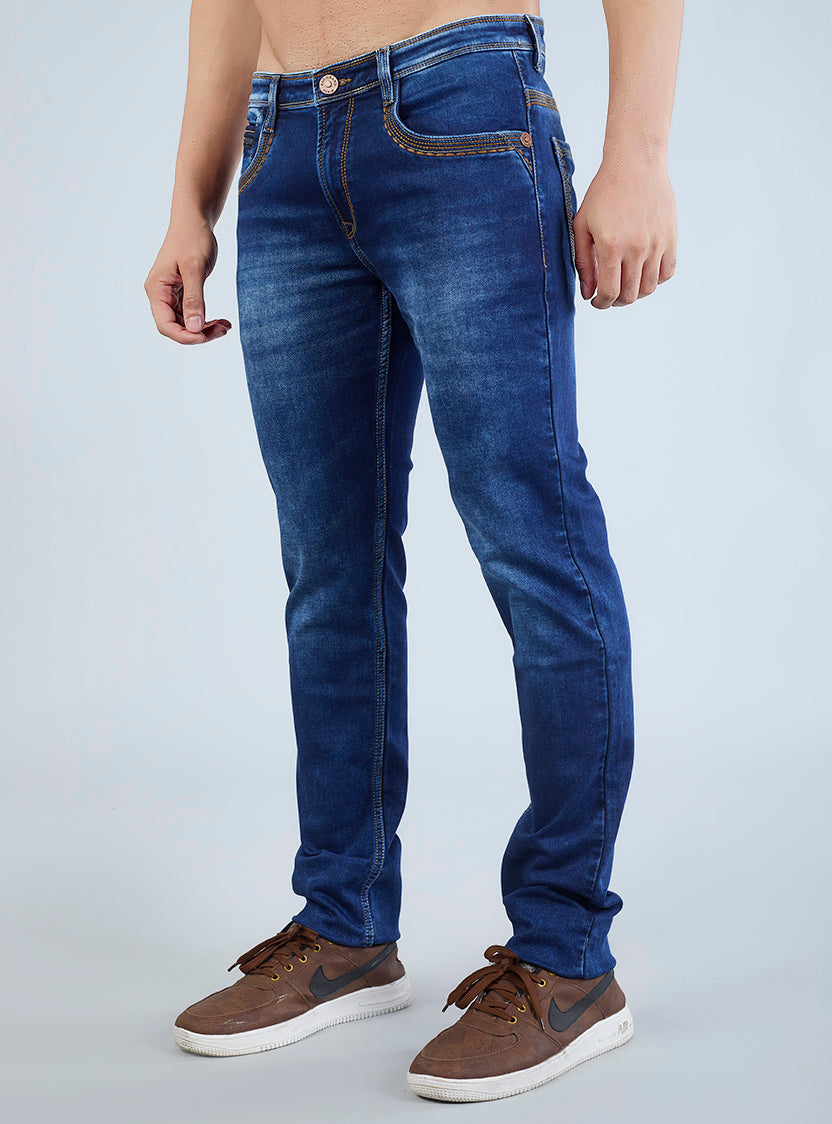 Riogrand Men's Premium Classic Blue Washed Denim Jeans for Men