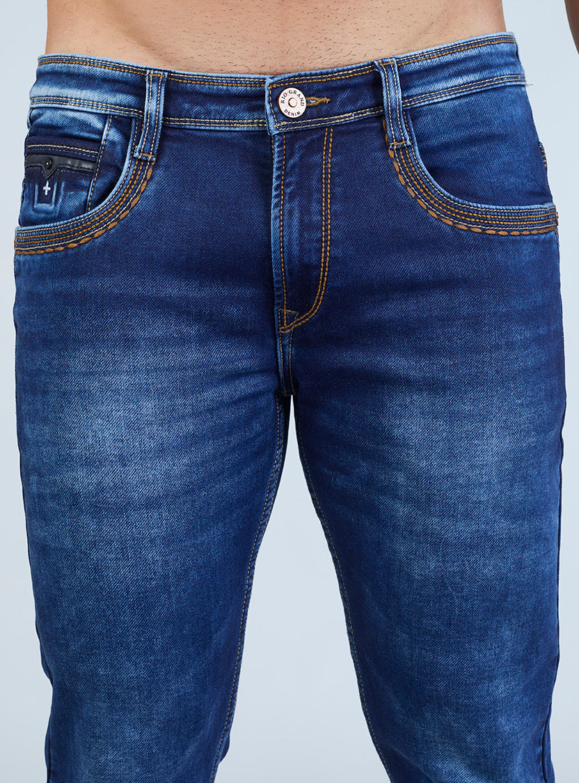 Riogrand Men's Premium Classic Blue Washed Denim Jeans for Men