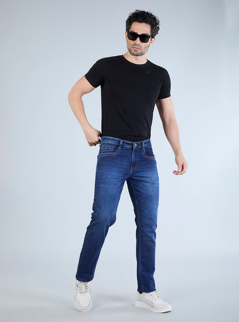 Smart Slim Fit Deep Indigo Blue Denim Jeans for Men