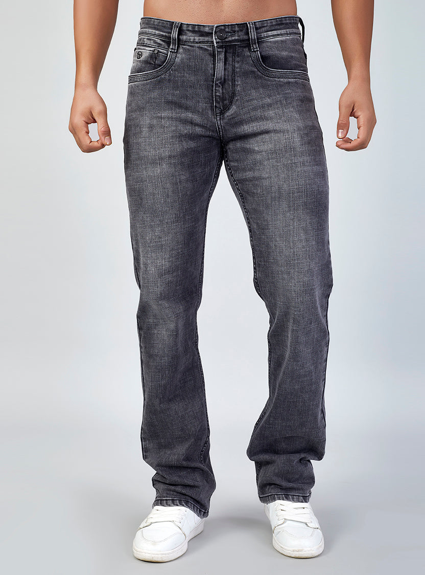 Grey Wash Straight Fit Denim Jeans for Men