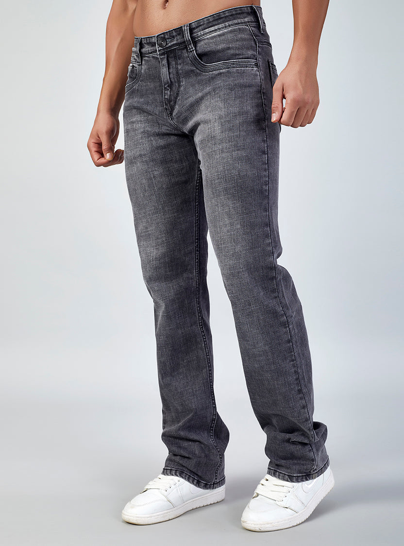 Grey Wash Straight Fit Denim Jeans for Men