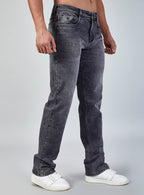 Grey Wash Straight Fit Denim Jeans for Men