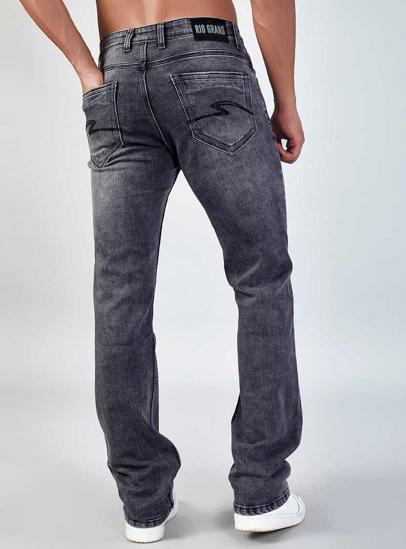 Grey Wash Straight Fit Denim Jeans for Men
