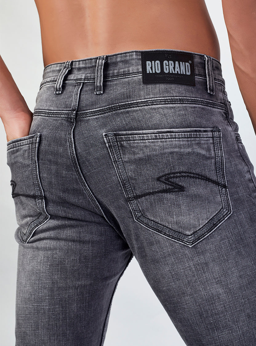 Grey Wash Straight Fit Denim Jeans for Men