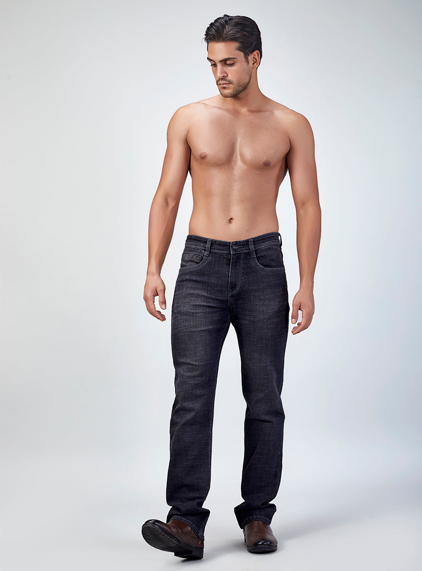 Carbon Black Straight Fit Denim Jeans for Men