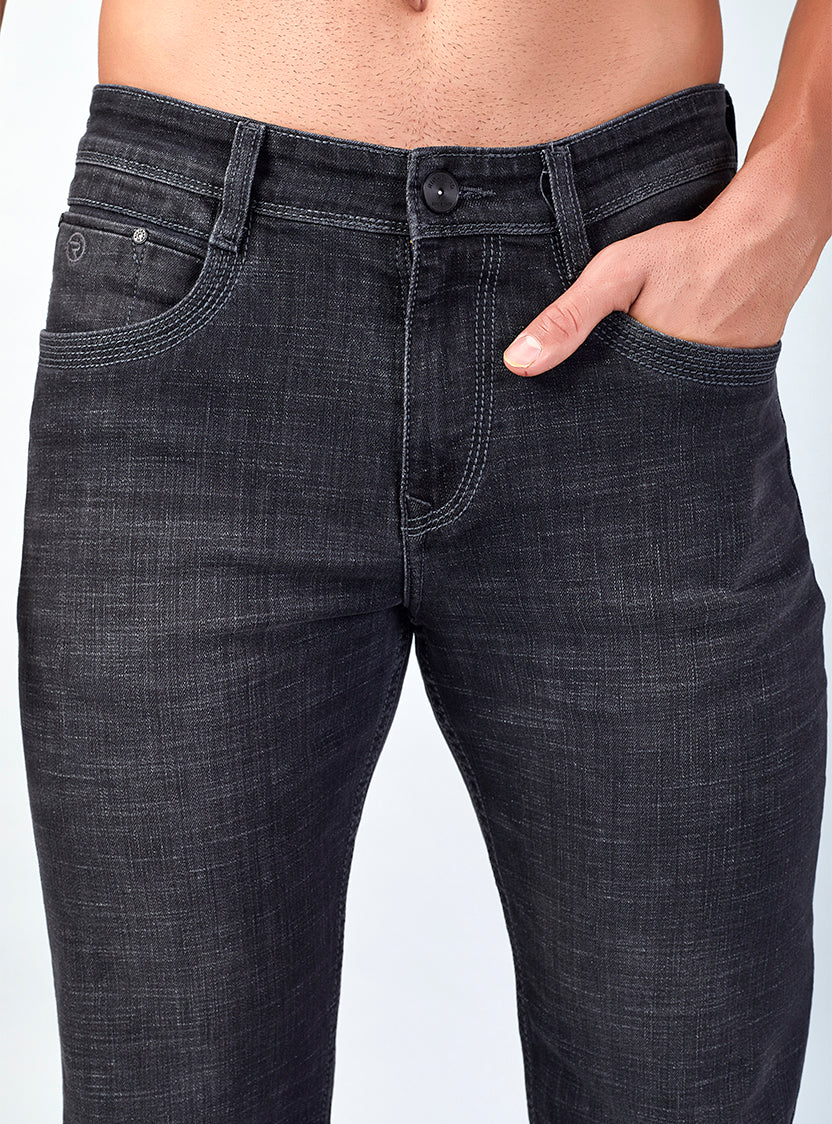Carbon Black Straight Fit Denim Jeans for Men