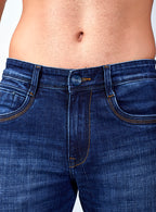 Mid Blue Contrast Straight Fit Denim Jeans for Men