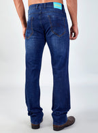 Mid Blue Contrast Straight Fit Denim Jeans for Men