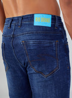 Mid Blue Contrast Straight Fit Denim Jeans for Men