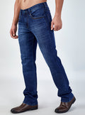 Mid Blue Contrast Straight Fit Denim Jeans for Men
