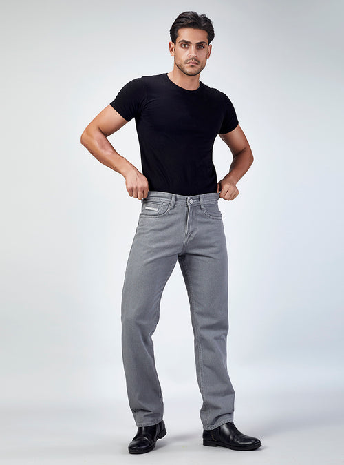 Light Grey Straight Fit Denim Jeans for Men