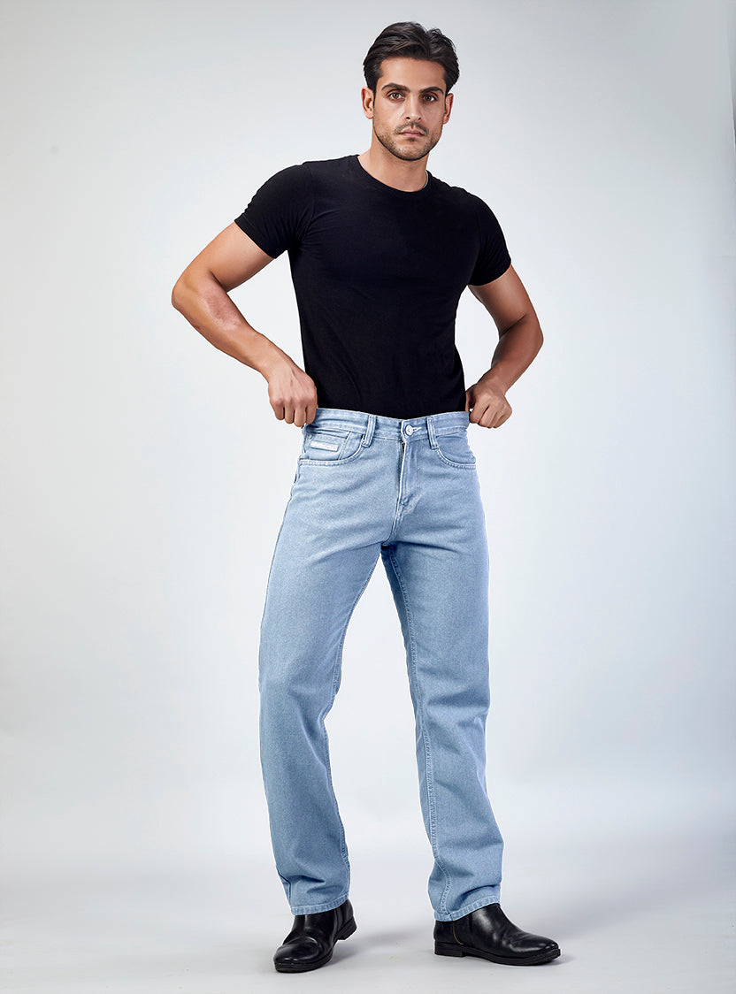 Light Blue Baggy Fit Denim Jeans for Men