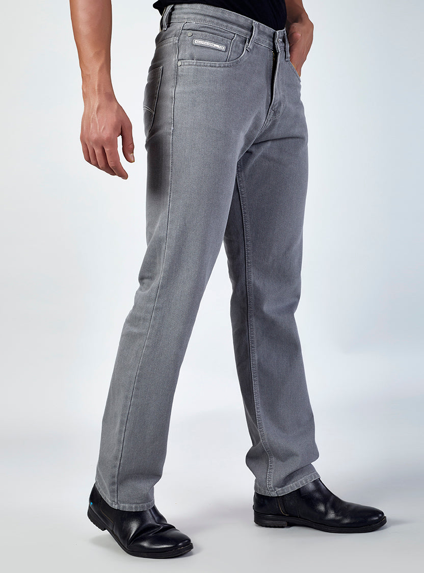 Light Grey Straight Fit Denim Jeans for Men