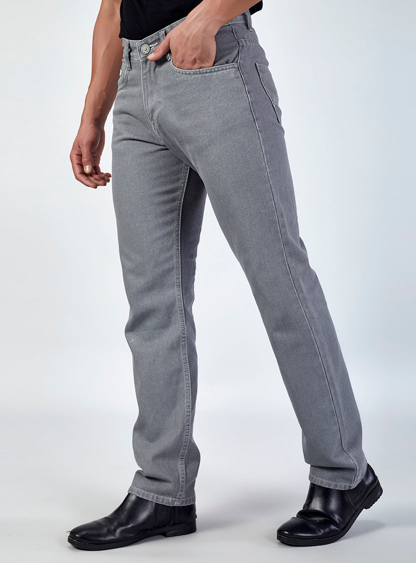 Light Grey Straight Fit Denim Jeans for Men