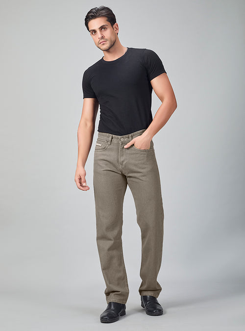 Olive Grey Baggy Fit Denim Jeans for Men