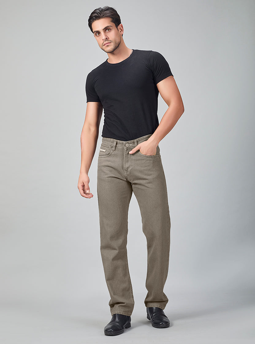 Olive Grey Baggy Fit Denim Jeans for Men
