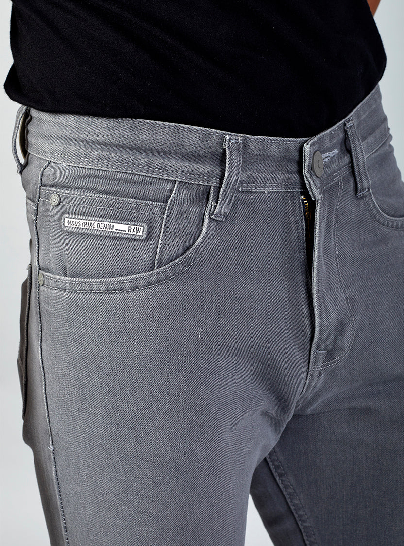 Light Grey Straight Fit Denim Jeans for Men