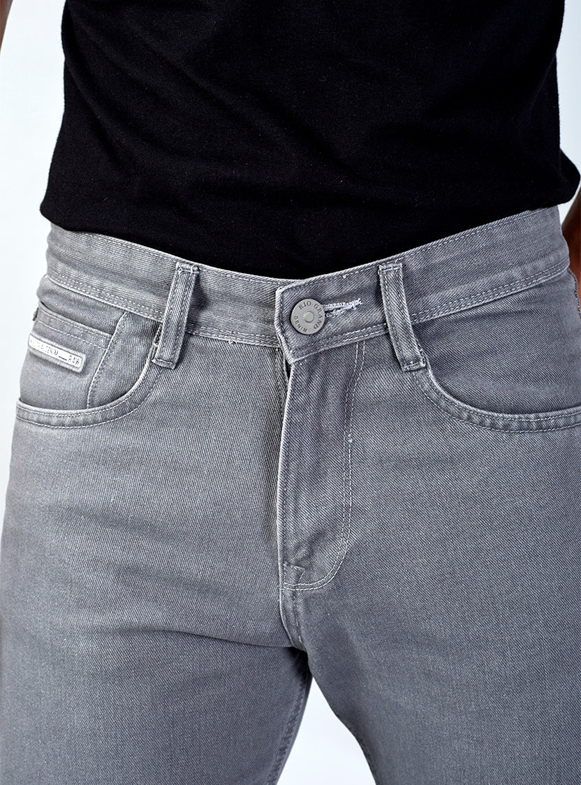 Light Grey Straight Fit Denim Jeans for Men