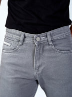 Light Grey Straight Fit Denim Jeans for Men